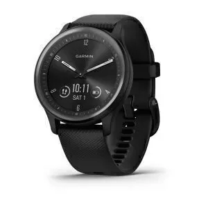 Garmin Vivomove Sport Black Melns korpuss un silikona siksniņas ar akmens krāsas akcentiem