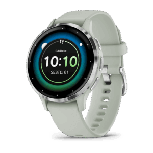 Garmin Venu 3S Sage Gray Passivated Sudraba nerūsējošā tērauda ietvars ar zaļpelēku korpusu un silikona pulksteņa siksniņu
