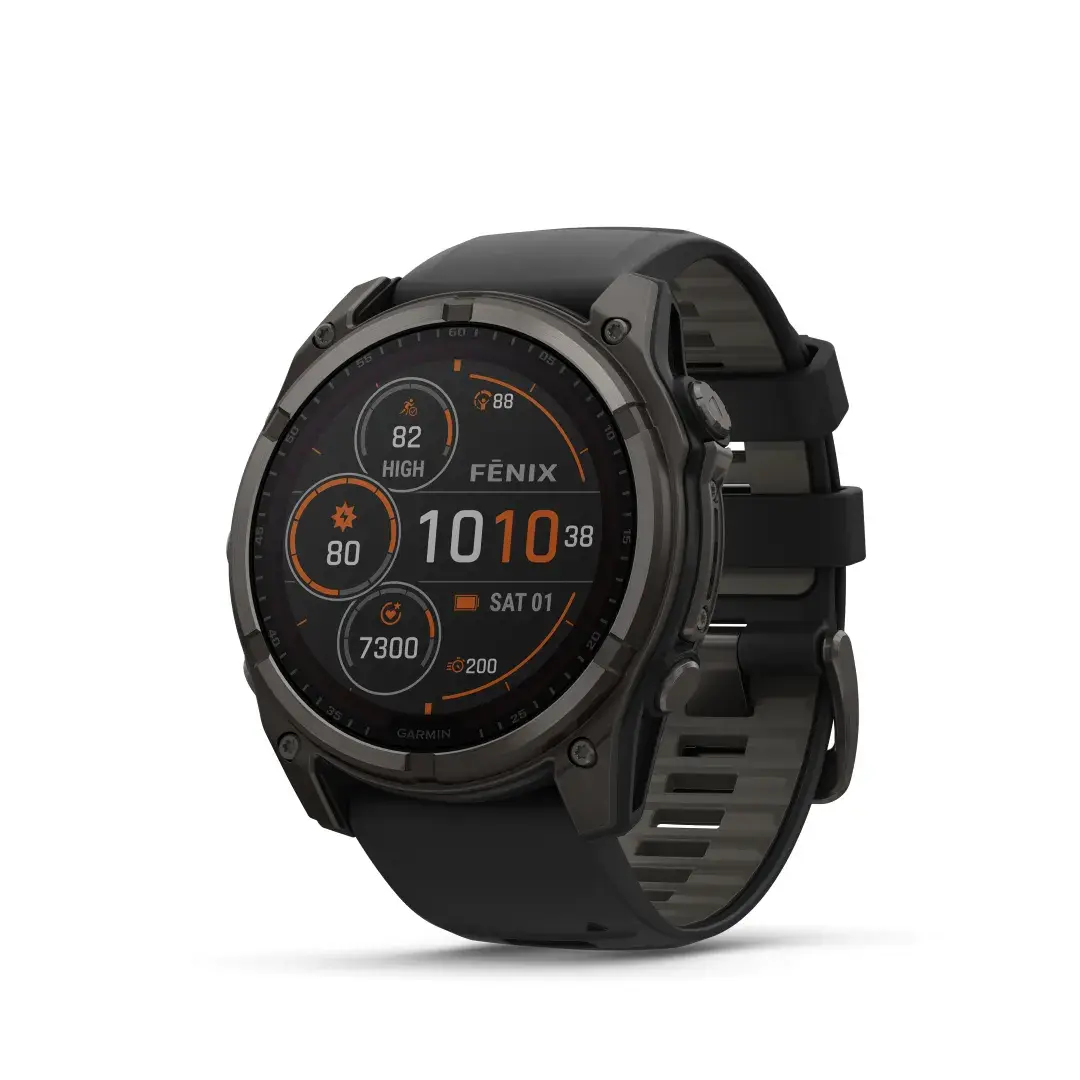 Garmin Fenix 8 Sapphire Solar Carbon Gray Black 51mm Ogles pelēkas krāsas DLC titāna pārklājums ar melnu siksniņu 51mm Solar