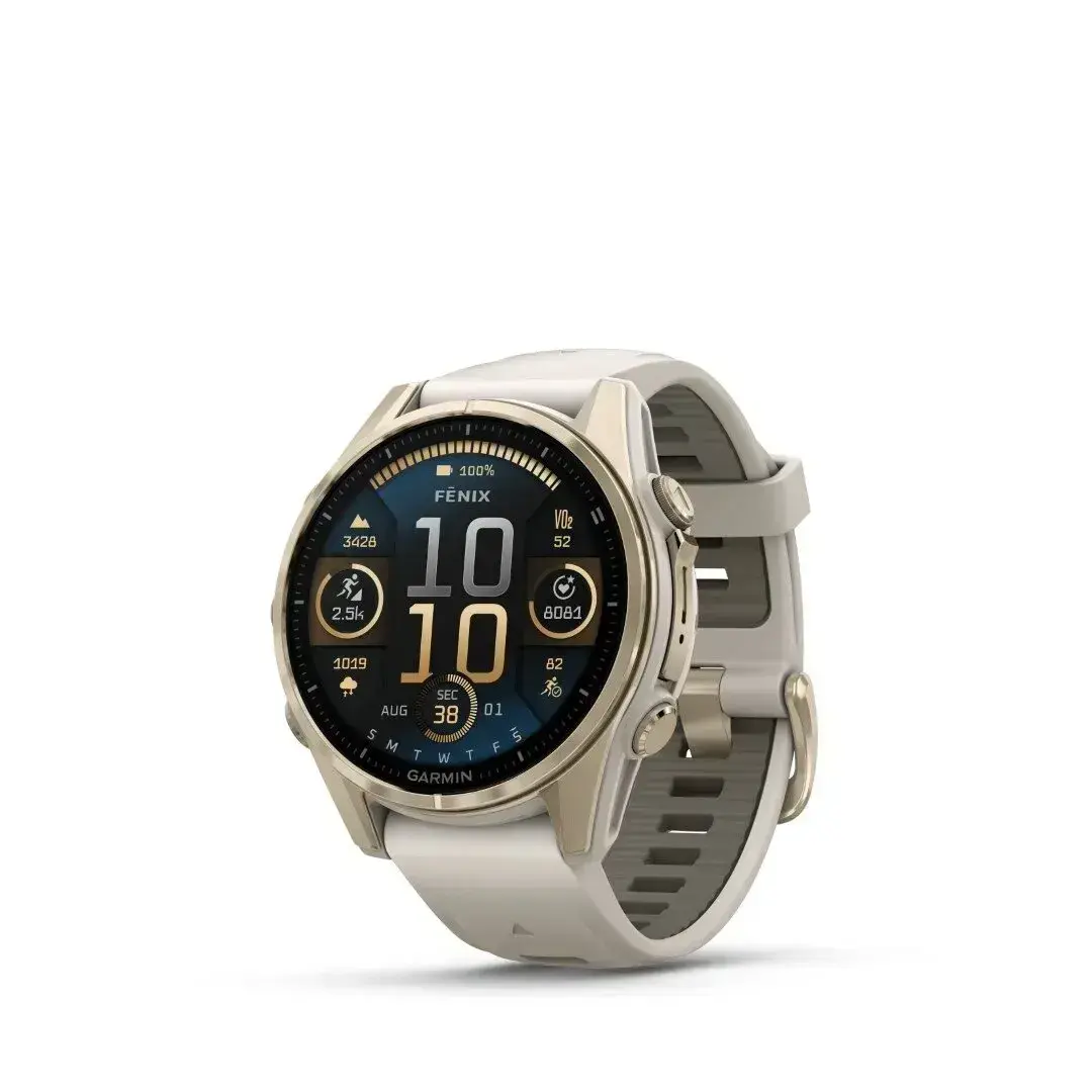 Garmin Fenix 8 AMOLED Sapphire Soft Gold Gray 43mm Maiga zelta krāsas ar pelēku siksniņu