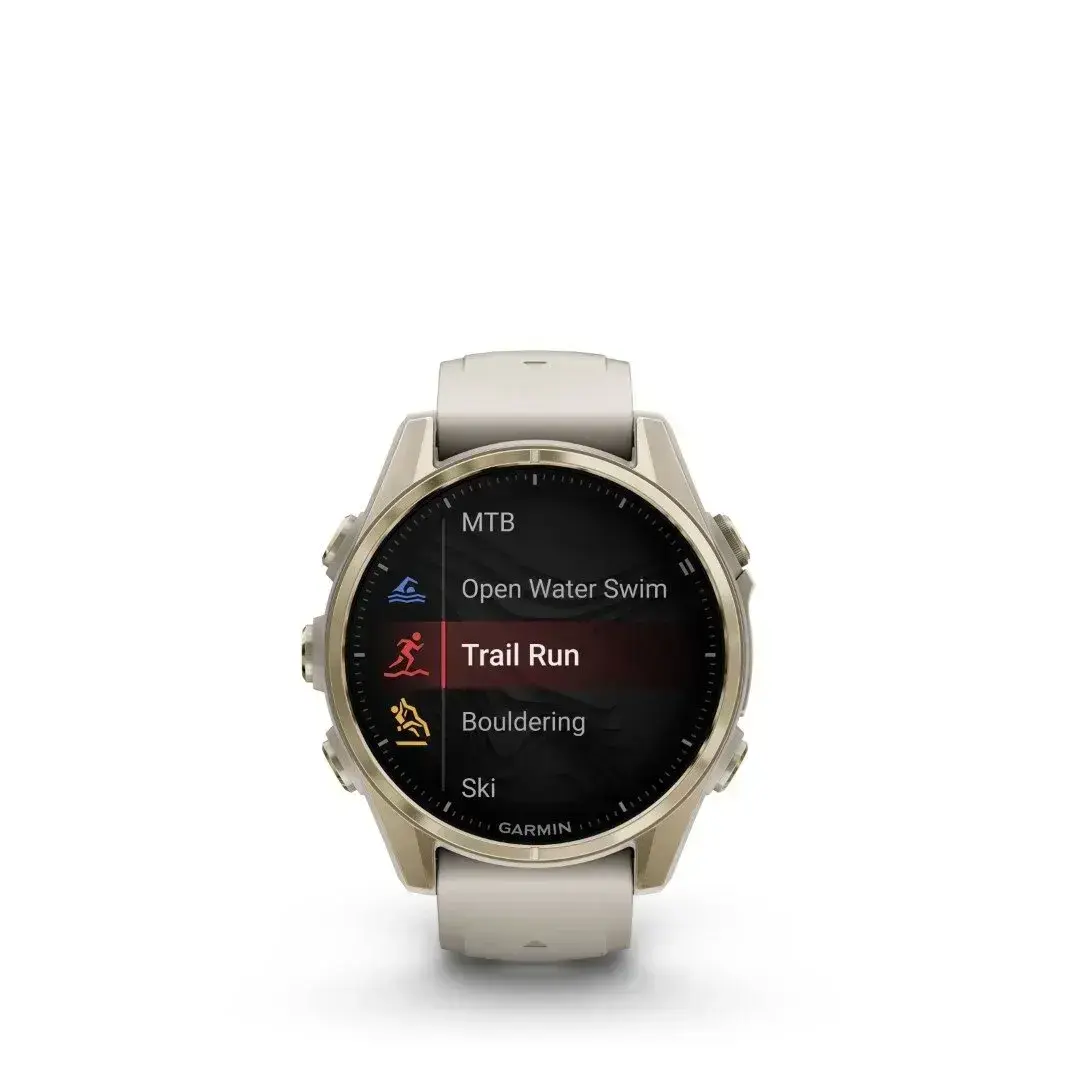 Garmin Fenix 8 AMOLED Sapphire Soft Gold Gray 43mm Maiga zelta krāsas ar pelēku siksniņu