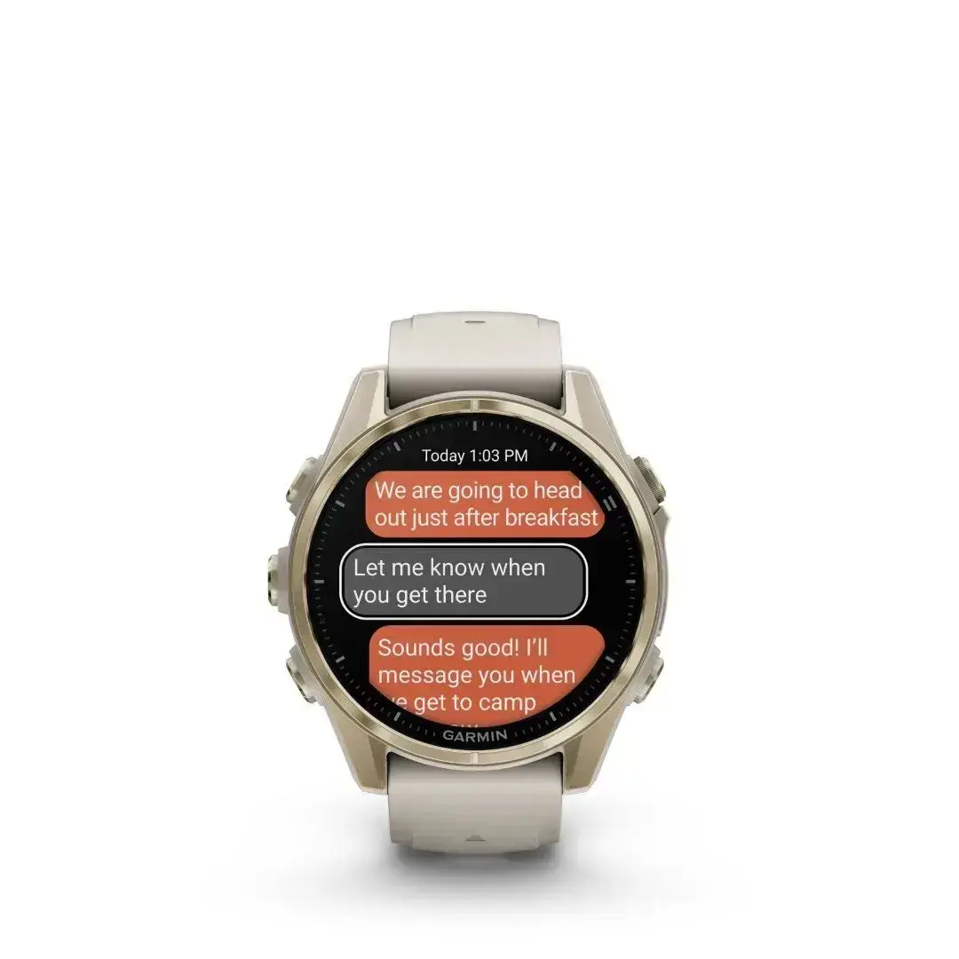 Garmin Fenix 8 AMOLED Sapphire Soft Gold Gray 43mm Maiga zelta krāsas ar pelēku siksniņu