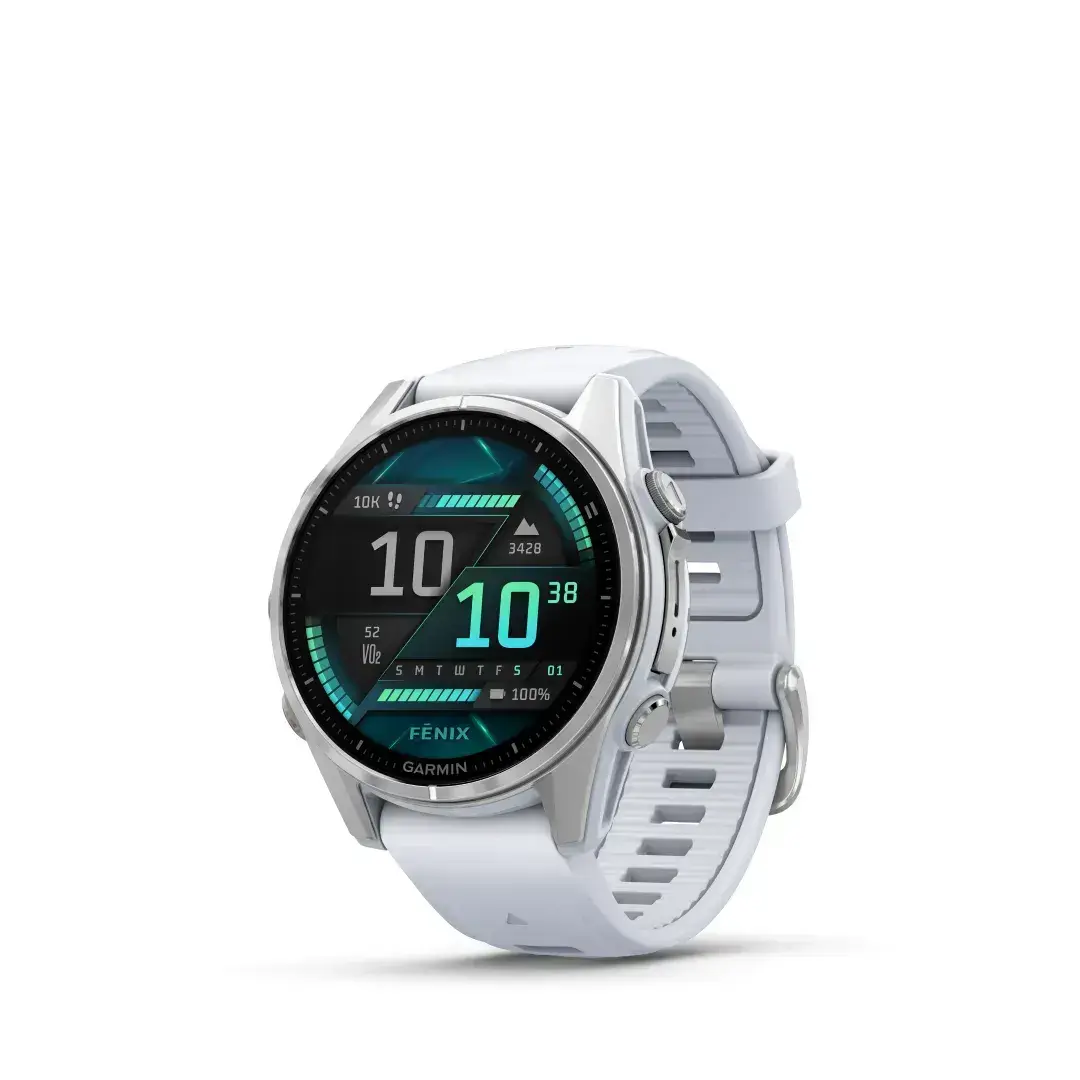 Garmin Fenix 8 AMOLED Whitestone 43mm Sudraba krāsā ar balta akmens krāsas siksniņu