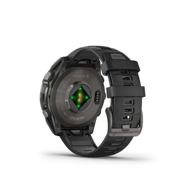 Garmin Fenix 8 AMOLED Sapphire Carbon Gray Black 51mm Ogles pelēkas krāsas DLC titāna pārklājums ar melnu siksniņu 51mm