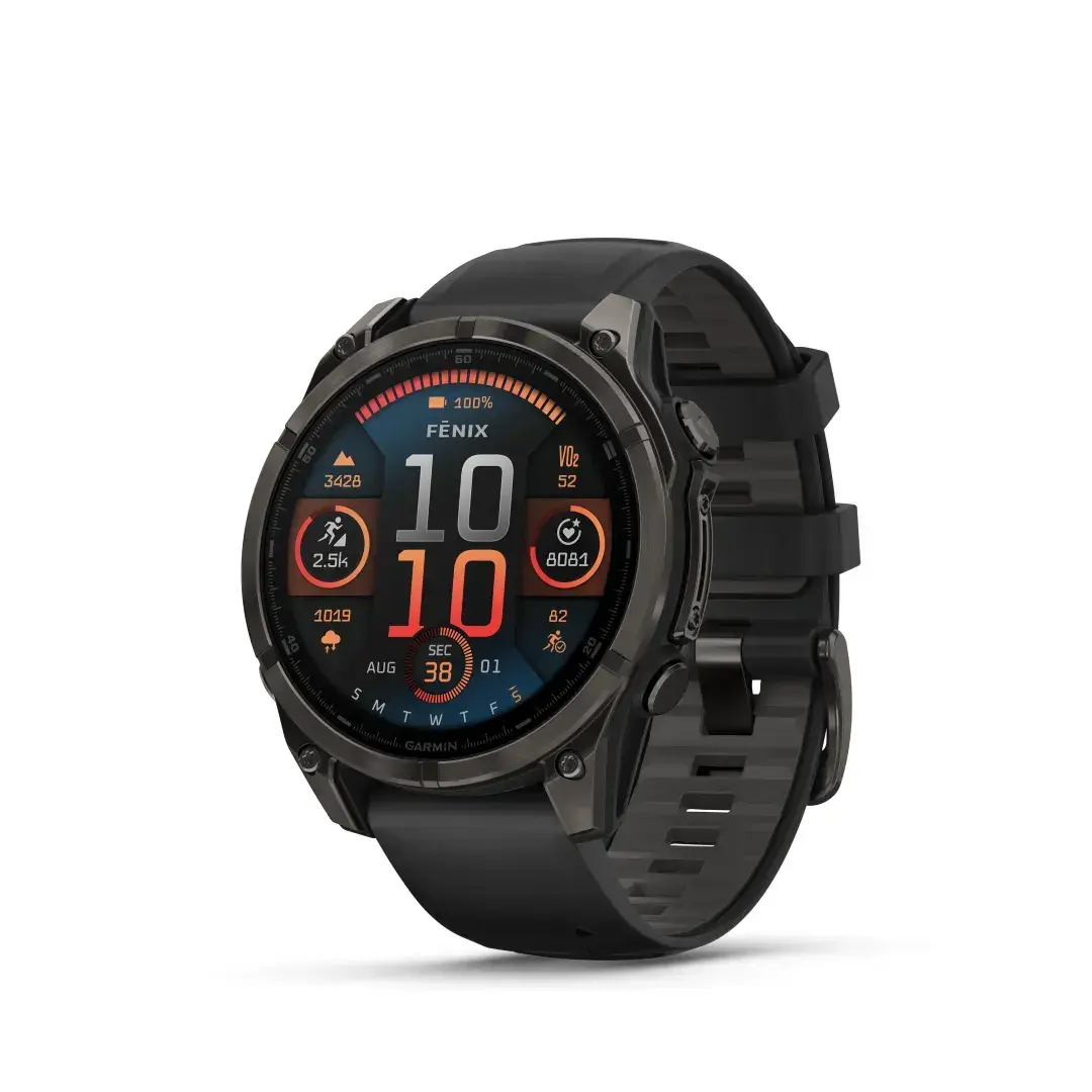 Garmin Fenix 8 AMOLED Sapphire Carbon Gray Black 47mm Ogles pelēkas krāsas DLC titāna pārklājums ar melnu siksniņu 47mm