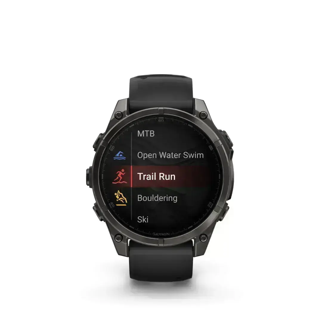 Garmin Fenix 8 AMOLED Sapphire Carbon Gray Black 51mm Ogles pelēkas krāsas DLC titāna pārklājums ar melnu siksniņu 51mm