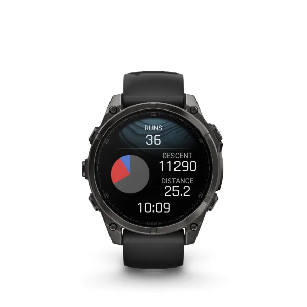 Garmin Fenix 8 AMOLED Sapphire Carbon Gray Black 51mm Ogles pelēkas krāsas DLC titāna pārklājums ar melnu siksniņu 51mm