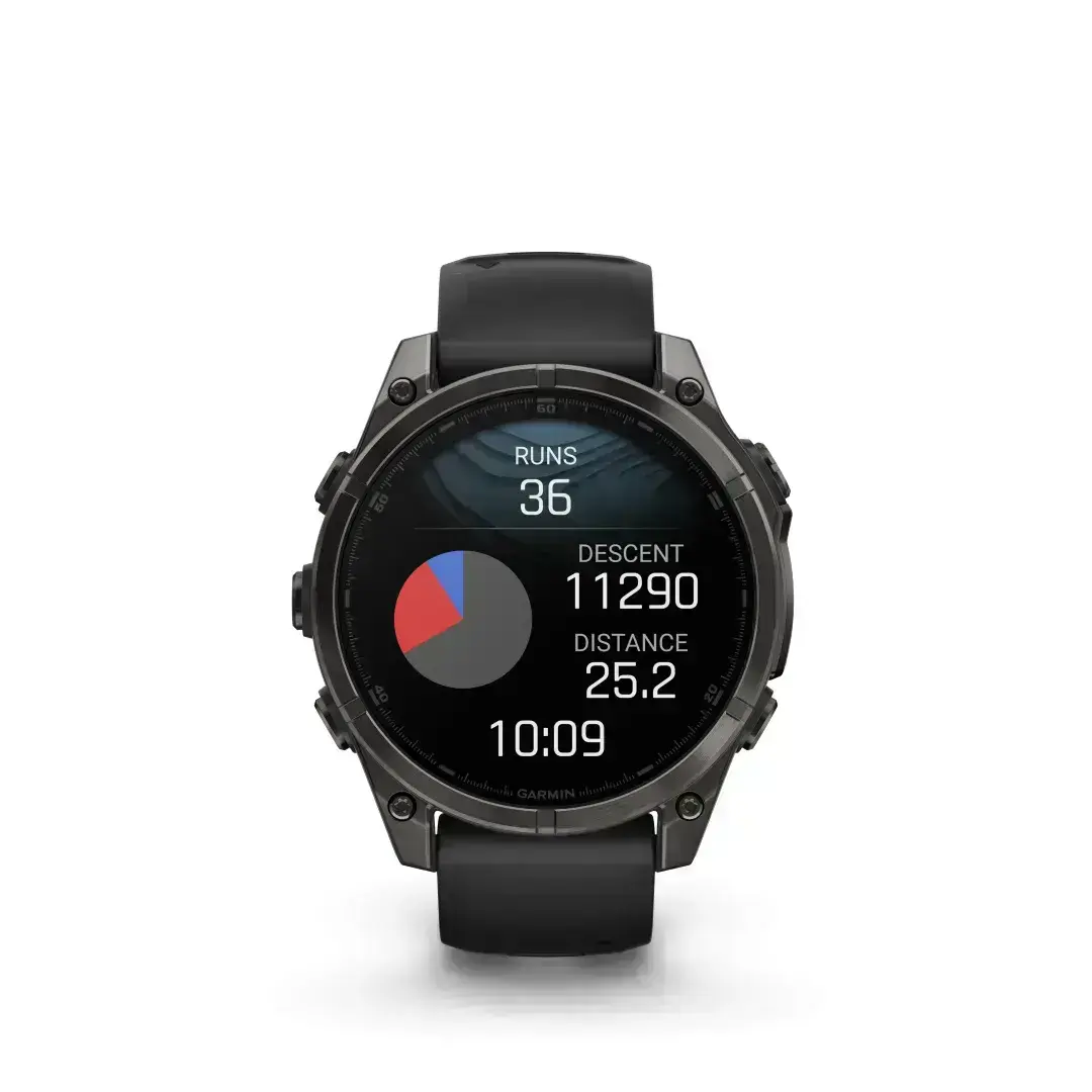 Garmin Fenix 8 AMOLED Sapphire Carbon Gray Black 51mm Ogles pelēkas krāsas DLC titāna pārklājums ar melnu siksniņu 51mm