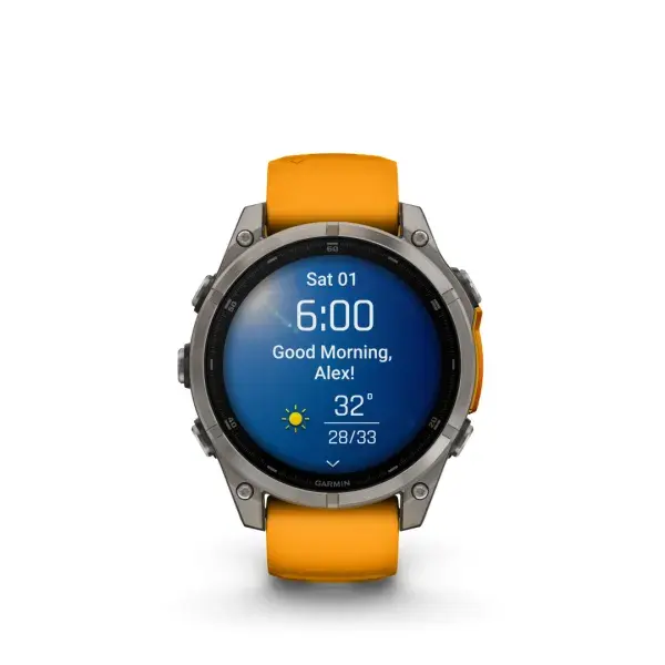 Garmin Fenix 8 AMOLED Sapphire Graphite Orange 51mm Titāna ar koši oranžu siksniņu 51mm