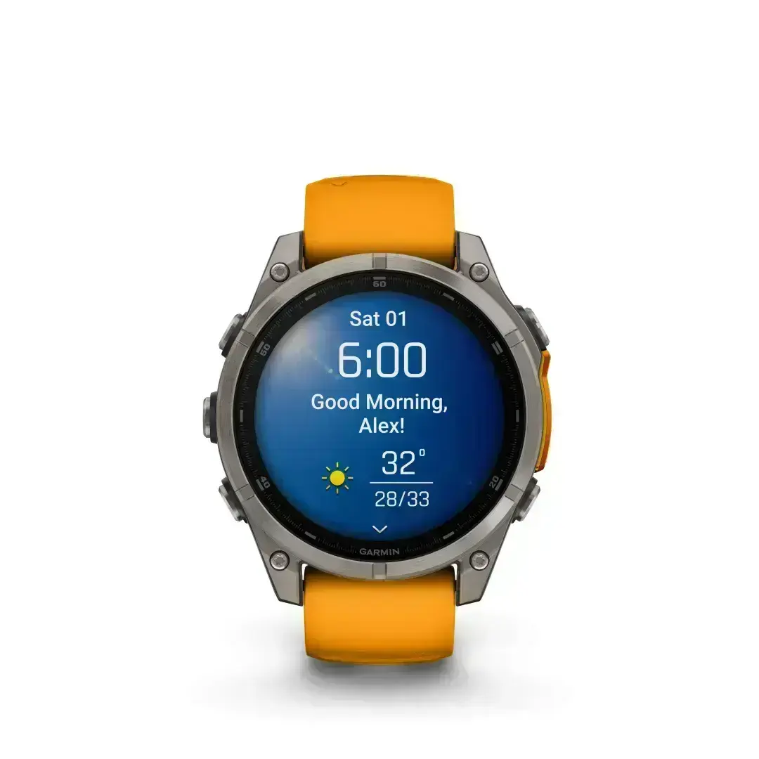 Garmin Fenix 8 AMOLED Sapphire Graphite Orange 51mm Titāna ar koši oranžu siksniņu 51mm