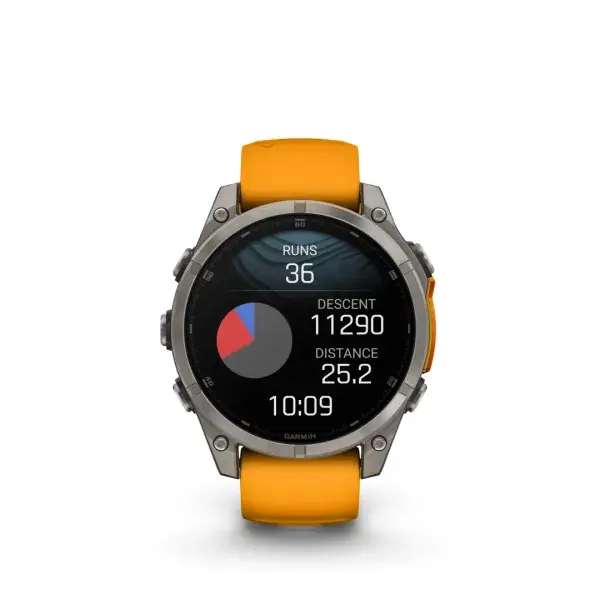 Garmin Fenix 8 AMOLED Sapphire Graphite Orange 51mm Titāna ar koši oranžu siksniņu 51mm
