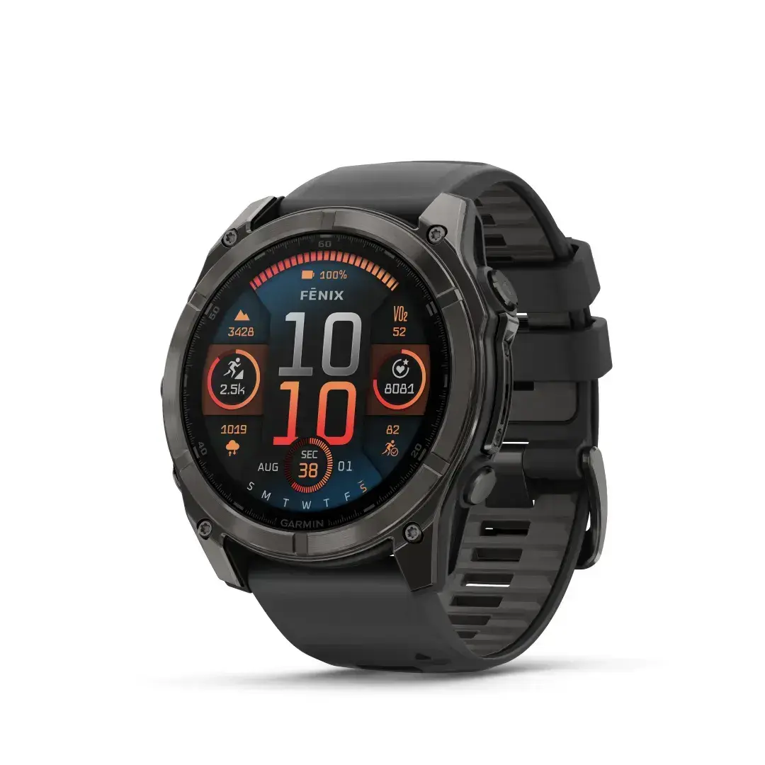 Garmin Fenix 8 AMOLED Sapphire Carbon Gray Black 51mm Ogles pelēkas krāsas DLC titāna pārklājums ar melnu siksniņu 51mm