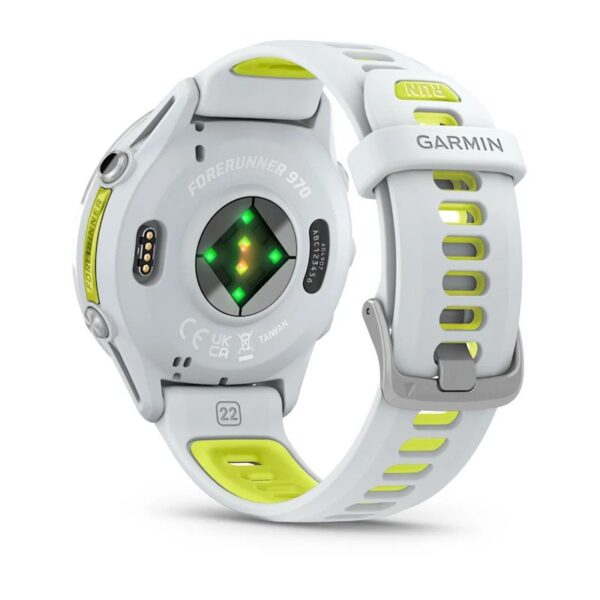 Garmin Forerunner 970 Whitestone Yellow  Titāns ar baltakmens ietvaru un baltakmens/caurspīdīgu amp dzeltenu siksniņu