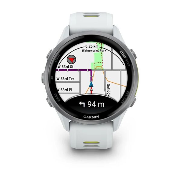 Garmin Forerunner 970 Whitestone Yellow  Titāns ar baltakmens ietvaru un baltakmens/caurspīdīgu amp dzeltenu siksniņu