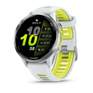 Garmin Forerunner 970 Whitestone Yellow  Titāns ar baltakmens ietvaru un baltakmens/caurspīdīgu amp dzeltenu siksniņu