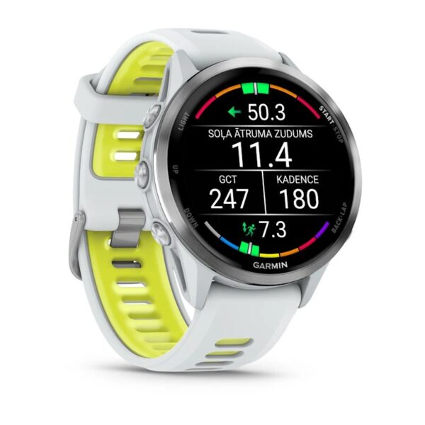 Garmin Forerunner 970 Whitestone Yellow  Titāns ar baltakmens ietvaru un baltakmens/caurspīdīgu amp dzeltenu siksniņu