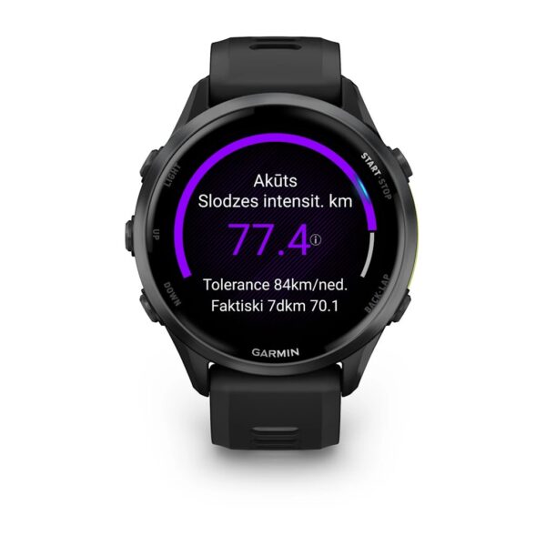 Garmin Forerunner 970 Titanium Black  Oglekļa pelēks dlc titāns ar melnu ietvaru un melnu/caurspīdīga baltakmens siksniņu