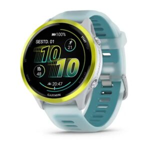 Garmin Forerunner 570 Amp Yellow 47mm Banānu dzeltenas krāsas alumīnijs ar caurspīdīgu balta akmens/tirkīza siksniņu