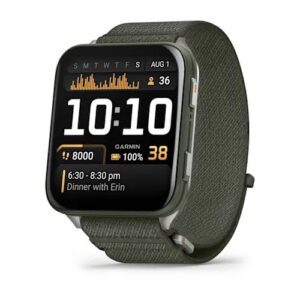 Garmin Venu X1 Titanium Moss Sūnu krāsā ar titāna aizmugurējo vāciņu un sūnu krāsas ComfortFit neilona siksniņu