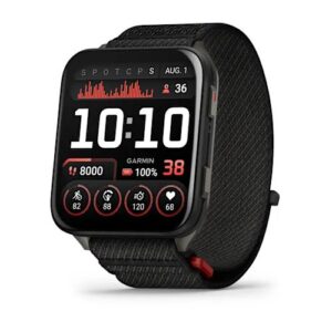 Garmin Venu X1 Black Slate Melns ar titāna zilganpelēku aizmugurējo vāciņu un melnu ComfortFit neilona siksniņu