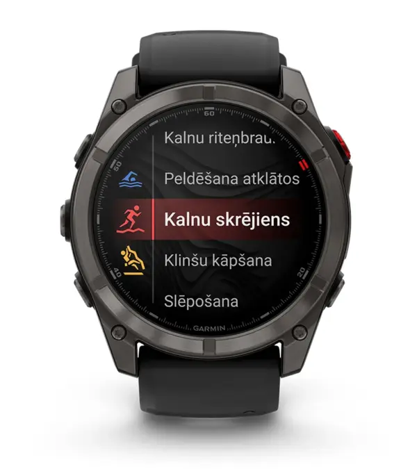 Garmin Fenix 8 Pro AMOLED Sapphire Carbon Gray Black 47mm Ogles pelēks DLC titāna pārklājums ar silikona siksniņu melnā / maigi pelēkā krāsā