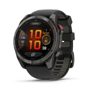 Garmin Fenix 8 Pro AMOLED Sapphire Carbon Gray Black 47mm Ogles pelēks DLC titāna pārklājums ar silikona siksniņu melnā / maigi pelēkā krāsā