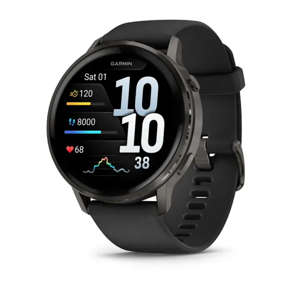 Venu 4 Slate Black 45mm Zilganpelēka kopā ar Melna silikona pulksteņa siksniņa 45mm