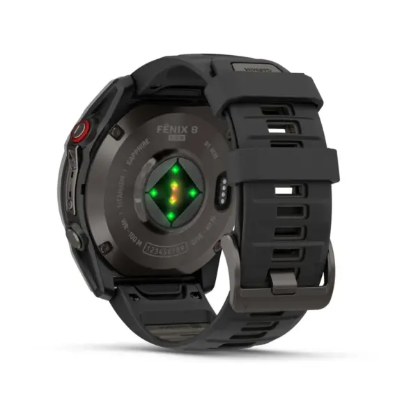 Garmin Fenix 8 Pro AMOLED Sapphire Carbon Gray Black 47mm Ogles pelēks DLC titāna pārklājums ar silikona siksniņu melnā / maigi pelēkā krāsā