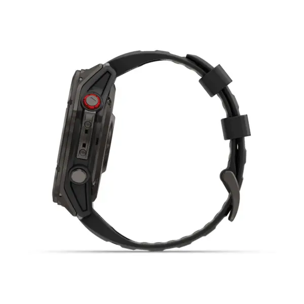 Garmin Fenix 8 Pro AMOLED Sapphire Carbon Gray Black 47mm Ogles pelēks DLC titāna pārklājums ar silikona siksniņu melnā / maigi pelēkā krāsā
