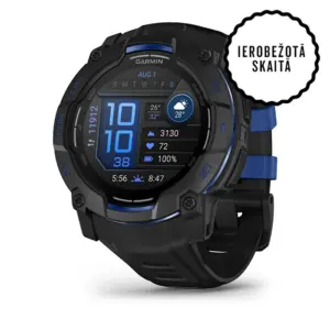 Garmin Instinct 3 Amoled Black Bolt Blue 50 mm Melns ar metāliski zilu/melnu siksniņu - amoled
