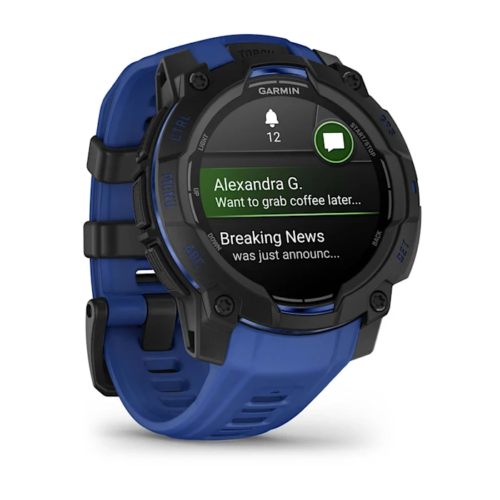 Garmin Instinct 3 Amoled Black Bolt Blue 45mm Melns ar metāliski zilu/melnu siksniņu - amoled