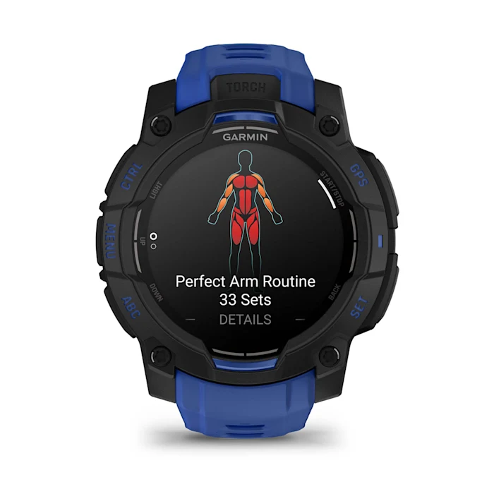 Garmin Instinct 3 Amoled Black Bolt Blue 45mm Melns ar metāliski zilu/melnu siksniņu - amoled