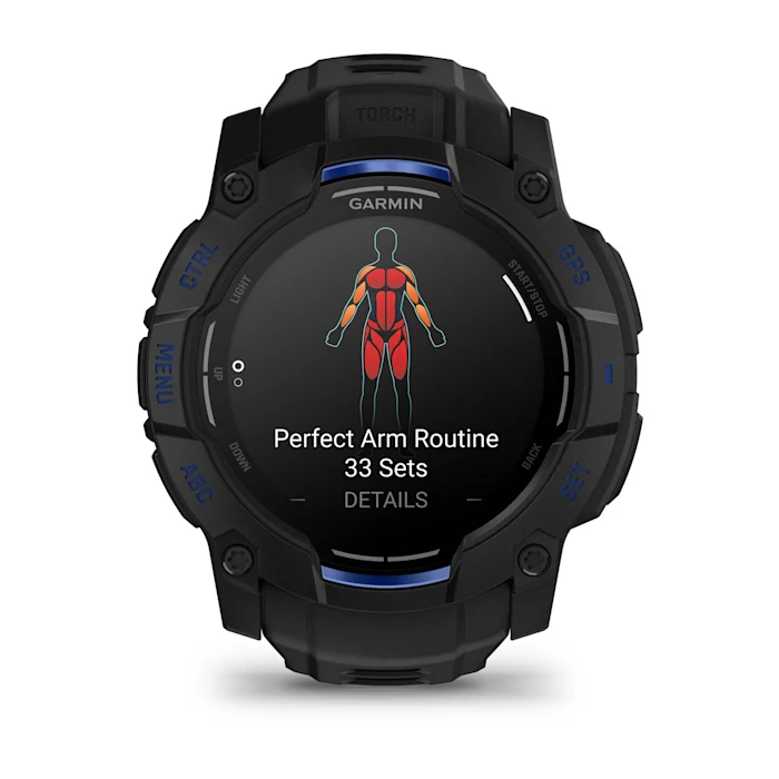 Garmin Instinct 3 Amoled Black Bolt Blue 50 mm Melns ar metāliski zilu/melnu siksniņu - amoled
