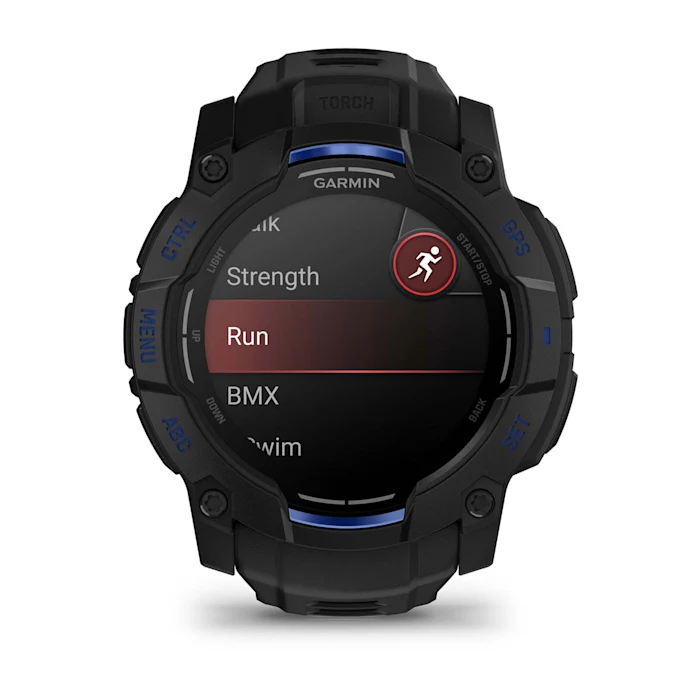 Garmin Instinct 3 Amoled Black Bolt Blue 50 mm Melns ar metāliski zilu/melnu siksniņu - amoled