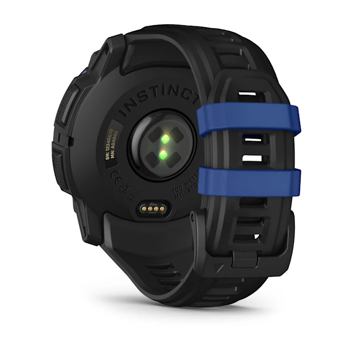 Garmin Instinct 3 Amoled Black Bolt Blue 50 mm Melns ar metāliski zilu/melnu siksniņu - amoled