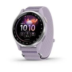 Approach® J1 - Silver aluminium bezel with lilac ComfortFit fabric band - Golfam