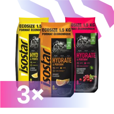Isostar pulveris Hydrate & Perform Ecosize 1.5kg x 3