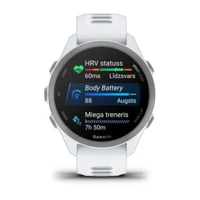 Garmin Forerunner 170 Music Baltā akmens krāsā ar baltā akmens/mākoņu zilas krāsas siksniņu