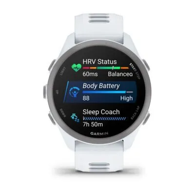 Garmin Forerunner 170 Music Baltā akmens krāsā ar baltā akmens/mākoņu zilas krāsas siksniņu
