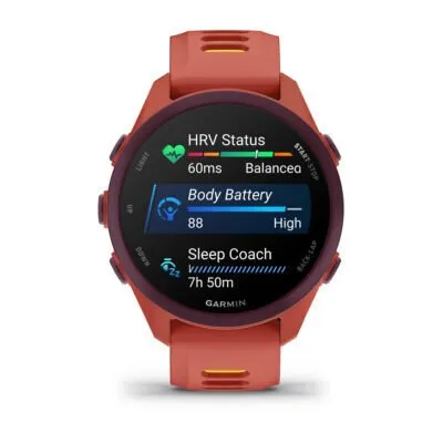 Garmin Forerunner 170 Music Sarkanīgi rozā ar sarkanīgi rozā/mango krāsas siksniņu
